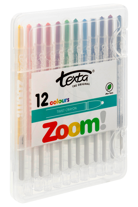 Texta Zoom Twist Crayons, Wallet of 12 In Hard Case AO49450