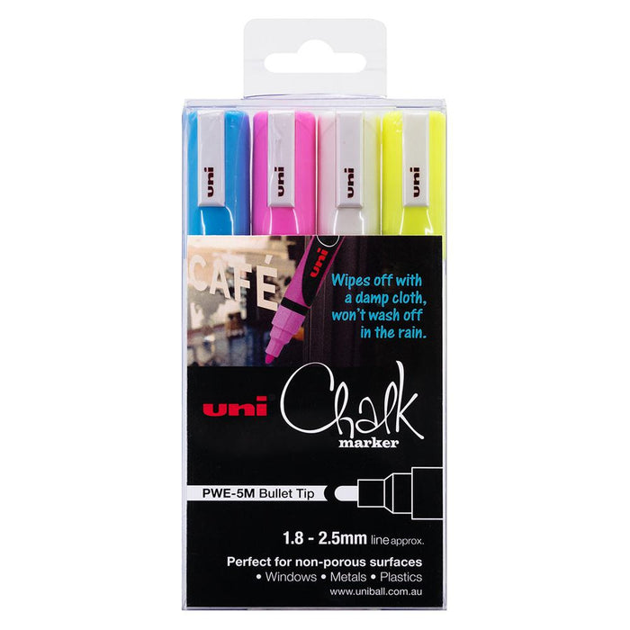 Uni Chalk Marker 1.8-2.5mm Bullet Tip 4 Piece Assorted Colours PWE-5M CX249988
