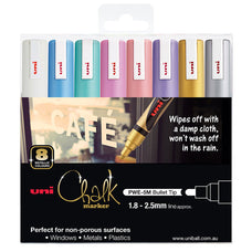 Uni Chalk Marker 1.8-2.5mm Bullet Tip 8 Pack Metallic PWE-5M CX249793