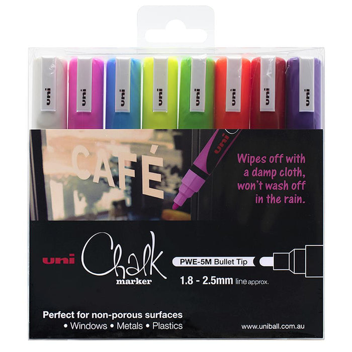 Uni Chalk Marker Bullet Tip Assorted Colour - 8's Pack (PWE-5M) CX249989