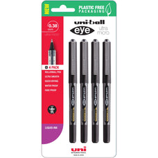 Uni Eye 0.38mm Ultra Micro Capped Black Rollerball Pen, 4's pack CX250345