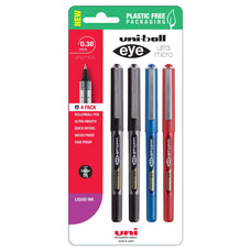 Uni Eye 0.38mm Ultra Micro Capped Rollerball Pen, Assorted 4's pack CX250344