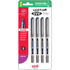 Uni Eye 0.7mm Fine Capped Blue Rollerball Pen, 4's pack CX250357