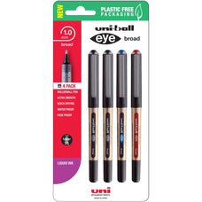 Uni Eye 1.0mm Broad Capped Rollerball Pen, Assorted 4's pack CX250347