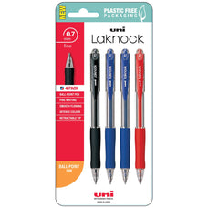 Uni Laknock 0.7mm Fine Retractable Assorted Hangsell Pk4 CX250332