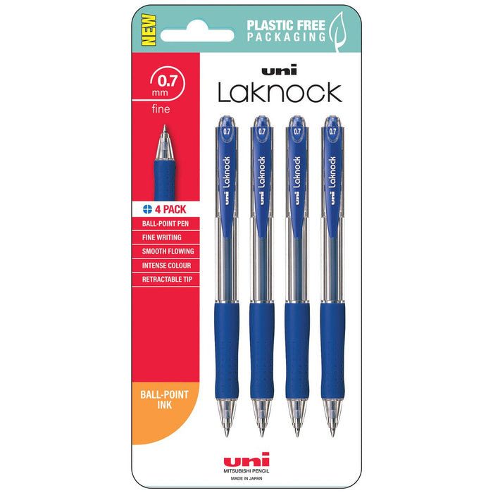 Uni Laknock 0.7mm Fine Retractable Blue Hangsell Pk4 CX250334