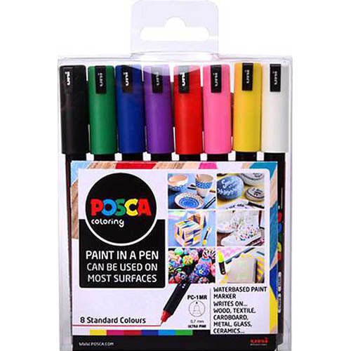 Uni Posca Paint Marker Set, PC-1MR, Assorted Colours, Set of 8 Markers, Ultra Fine, 0.7mm CX249021