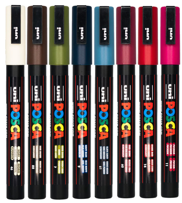 Uni Posca Paint Marker Set, PC-3M, Set of 8 Markers, Assorted Pastel Colours, Fine Tip, 0.9-1.3mm (PC3MDC8C) CX1000941