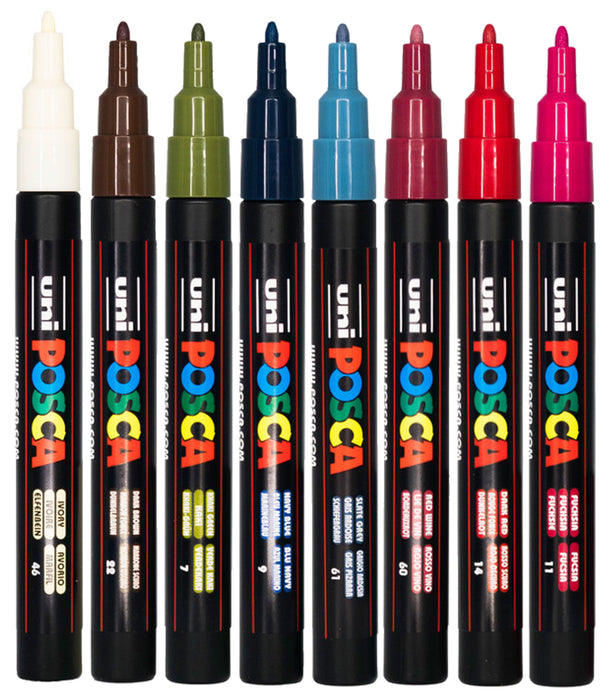 Uni Posca Paint Marker Set, PC-3M, Set of 8 Markers, Assorted Pastel Colours, Fine Tip, 0.9-1.3mm (PC3MDC8C) CX1000941
