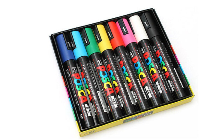 Uni Posca Paint Marker Set, PC-5M, Assorted Colours, Set of 8 Markers, PC5M8AOW, Medium Bullet Tip, 1.8-2.5mm CX249985