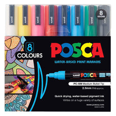 Uni Posca Paint Marker Set, PC-5M, Assorted Colours, Set of 8 Markers, PC5M8AOW, Medium Bullet Tip, 1.8-2.5mm CX249985