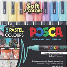 Uni Posca Paint Marker Set, PC-5M, Assorted Soft Colours, PC5MSC8C, Set of 8 Markers, Medium Bullet Tip, 1.8-2.5mm CX249051
