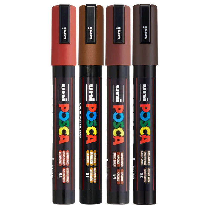 Uni Posca Paint Marker Set, PC-5M, Pack of 4 Shades of Brown, PC5M4PSHBN, Medium Bullet Tip, 1.8-2.5mm CX1023103