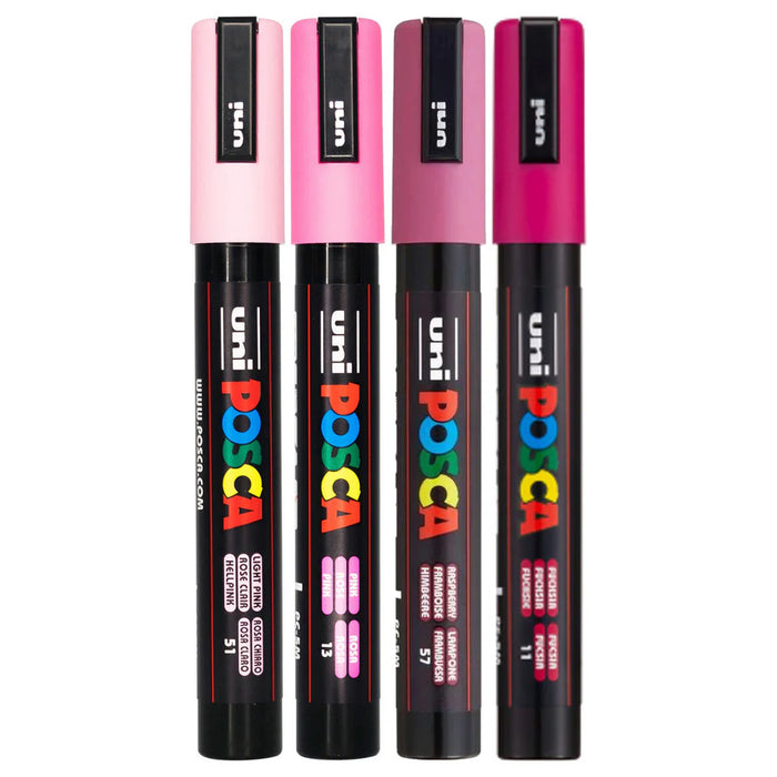 Uni Posca Paint Marker Set, PC-5M, Pack of 4 Shades of Pink, PC5M4PSHPK, Medium Bullet Tip, 1.8-2.5mm CX1023104