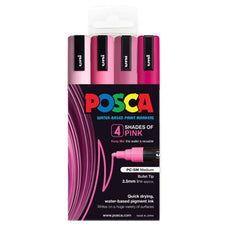 Uni Posca Paint Marker Set, PC-5M, Pack of 4 Shades of Pink, PC5M4PSHPK, Medium Bullet Tip, 1.8-2.5mm CX1023104