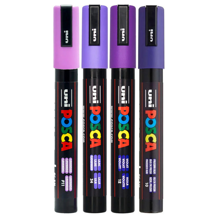 Uni Posca Paint Marker Set, PC-5M, Pack of 4 Shades of Purple, PC5M4PSHPURP, Medium Bullet Tip, 1.8-2.5mm CX1023105