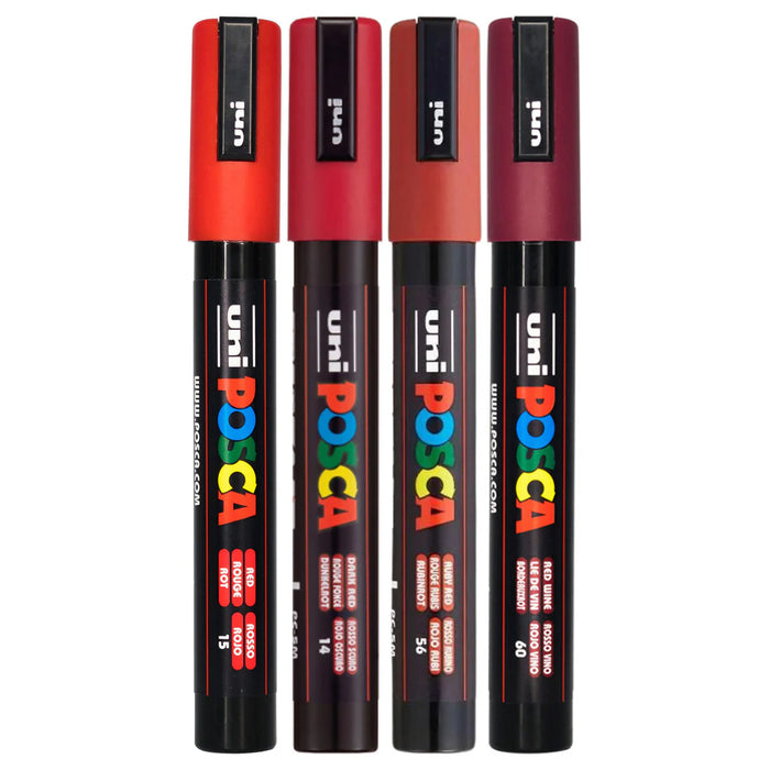 Uni Posca Paint Marker Set, PC-5M, Pack of 4 Shades of Red, PC5M4PSHR, Medium Bullet Tip, 1.8-2.5mm CX1023106
