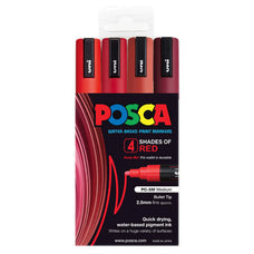 Uni Posca Paint Marker Set, PC-5M, Pack of 4 Shades of Red, PC5M4PSHR, Medium Bullet Tip, 1.8-2.5mm CX1023106