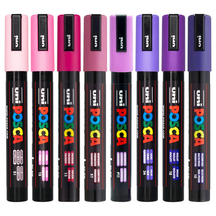 Uni Posca Paint Marker Set, PC-5M, Pack of 8 Aurora Colours, PC5MAC8C, Medium Bullet Tip, 1.8-2.5mm CX1023108