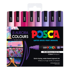 Uni Posca Paint Marker Set, PC-5M, Pack of 8 Aurora Colours, PC5MAC8C, Medium Bullet Tip, 1.8-2.5mm CX1023108