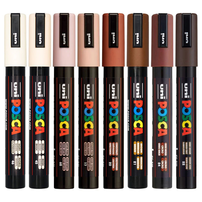 Uni Posca Paint Marker Set, PC-5M, Pack of 8 Portrait Colours, PC5MPORT8C, Medium Bullet Tip, 1.8-2.5mm CX1023109