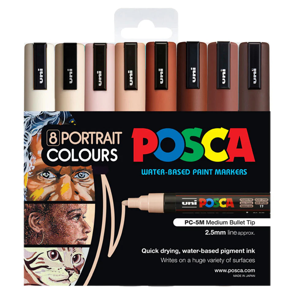 Uni Posca Paint Marker Set, PC-5M, Pack of 8 Portrait Colours, PC5MPOR ...
