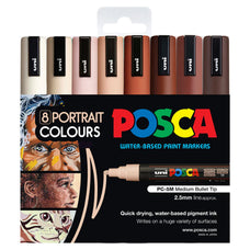 Uni Posca Paint Marker Set, PC-5M, Pack of 8 Portrait Colours, PC5MPORT8C, Medium Bullet Tip, 1.8-2.5mm CX1023109