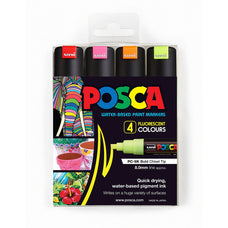Uni Posca Paint Marker Set, PC-8K, Flouro Colours, Set of 4 Markers, Chisel Tip, 8.0mm CX250234