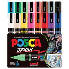 Uni Posca PC-5BR Brush Tip Marker 1-4mm Medium, 16 Pack Assorted Colours CX1003294