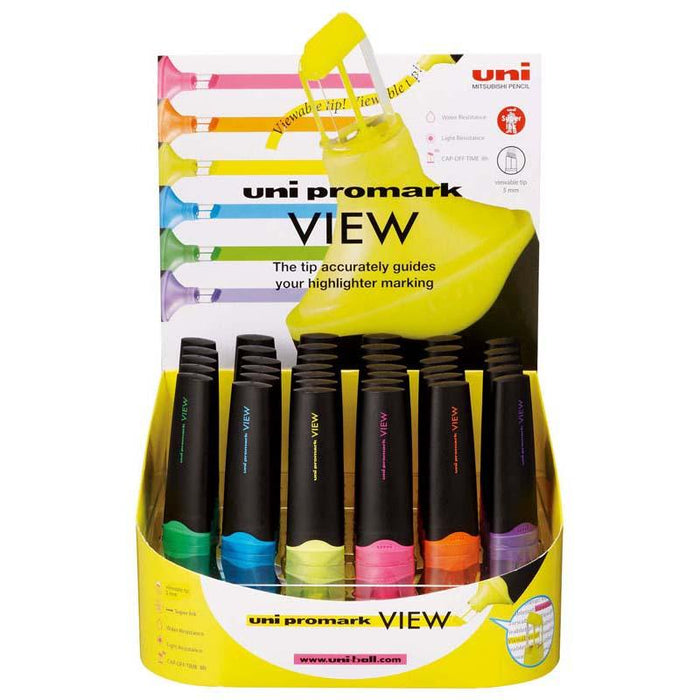 Uni Promark View 5.2mm Chisel Tip Assorted Colours Highlighter x 36's pack (USP-200) CX249057