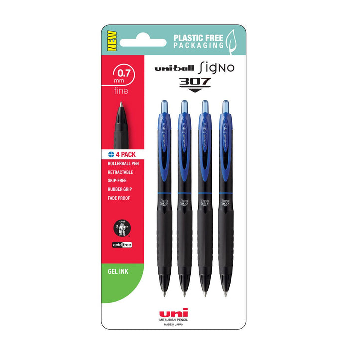 Uni Signo 307 Fine Rollerball Pen, 0.7mm, Retractable Blue, Pack of 4 CX250364