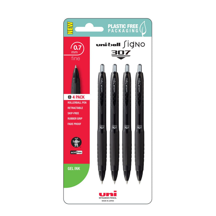 Uni Signo 307 Rollerball Pen, 0.7mm Fine Retractable Black, Pack of 4 CX250363