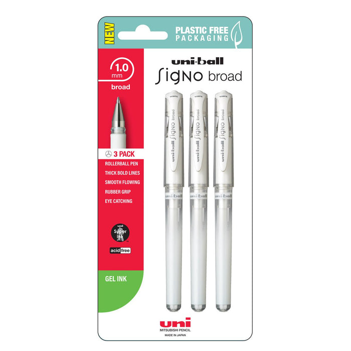 Uni Signo Broad Rollerball Pen, 1.00mm White, Pack of 3 CX250330