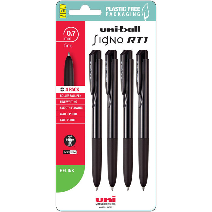 Uni Signo RT1 Rollerball Pen, 0.7mm Retractable Black, Pack of 4 CX250360