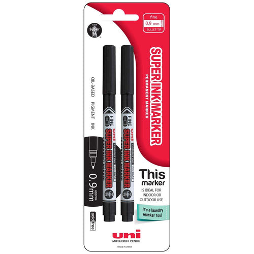 Uni Super Ink 0.9mm Permanent Marker, Black, 2's pack (PNA125 ...