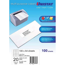 Unistat Label DL 20up 98x25.4 20up 100 Sheets CX238545