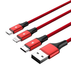 UNITEK 1.2m USB 3-in-1 Charge Cable. Integrated USB-A to Micro-B, Lightning Connector & USB-C Connector. Red Colour. CDC4049RD