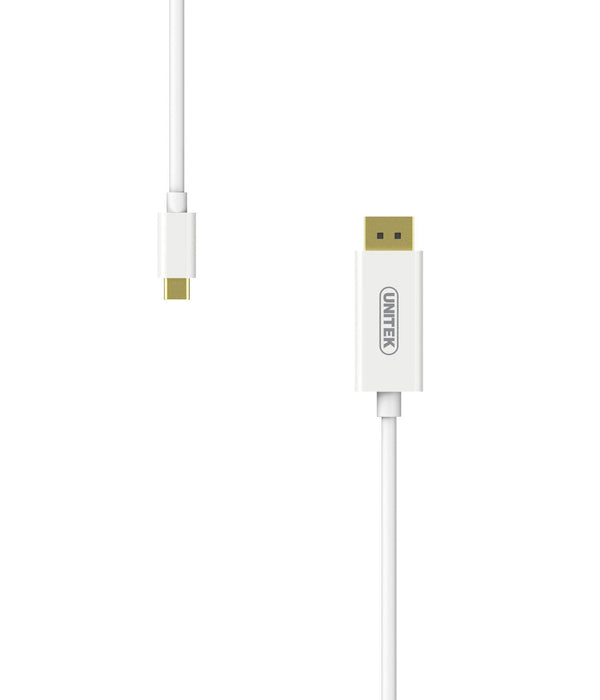 UNITEK 1.8m 4K USB-C to DisplayPort 1.2 Cable in White Plastic Housing. Supports upto 4K@60Hz. Plug & Play. HDCP2.2 for 4K Netfli, Amazon Prime Video & More. USB3.1. Gold Plated Connectors. White. CDV400A