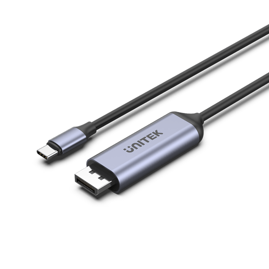 UNITEK 1.8m USB-C DisplayPort 1.4 Cable in Aluminium Housing. Supports Res up to 4K@144Hz & HDR. Stream with HDCP2.2. Plug & Play. Compatible with USB 4, Thunderbolt 3 & 4. Black Cable & Gray Connector CDV1423C