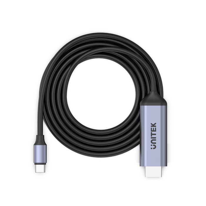 UNITEK 1.8m USB-C to HDMI Cable. Supports Premium  AV UltraHD 8K. Supports Res up to 8K@60Hz. Stream with HDCP2.3. Aluminium Housing. Plug & Play. Black Cable, Grey Connectors. CDV1423B