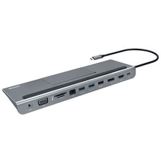 Unitek 11-in-1 USB-C Ethernet Hub & Docking Station, Triple Displays, HDMI, VGA, DisplayPort PD 85W, SD & microSD Card Reader, Laptop & Mobile Phone Stand, Grey CDD1022A