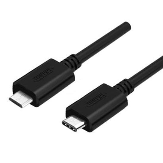 UNITEK 1m USB 2.0 USB-C Male to Micro-B Male Cable. OD: 2.8mm, Nickel Plated, Reversible USB-C Connector. Sync & Charging. Black Colour. CDY-C473BK