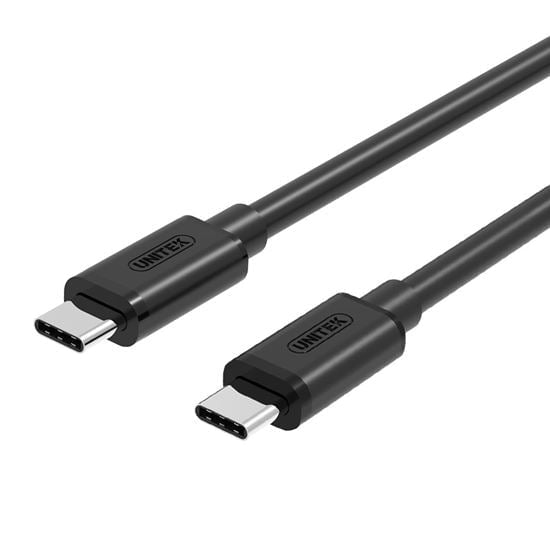 UNITEK 1m USB 3.1 USB-C Male to USB-C Male Cable. Supports up to 60W Power Delivery. OD: 4.0mm, Nickel Plated, Reversible USB-C Connector, Sync & Charging, Black Colour. CDY-C477BK