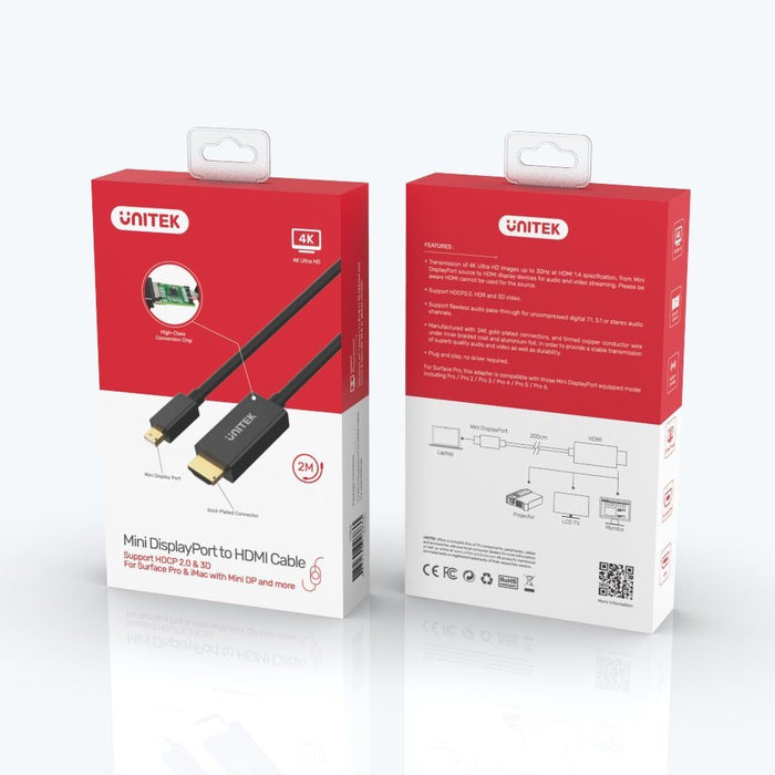 Unitek 2M Mini DisplayPort Male to HDMI Male Adapter Cable, Max 4K@30Hz CDV1152A