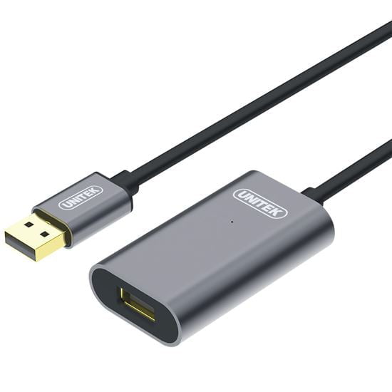 UNITEK 30m USB-A 2.0 Aluminium Extension Cable with Durable Gold-plated Connectors. Perfect for Extending USB Connection to PC, Printer, Camera, Keyboard etc. CDY-275