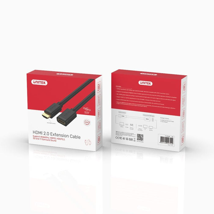 Unitek 3m HDMI 2.0 Extension Male to HDMI Female Cable, 4K@6Hz, HDR1, HDCP2.2, 3D, & 7.1 Surround Sound, Gold-Plated Connectors, High-Speed 18Gbps CDY-C166K