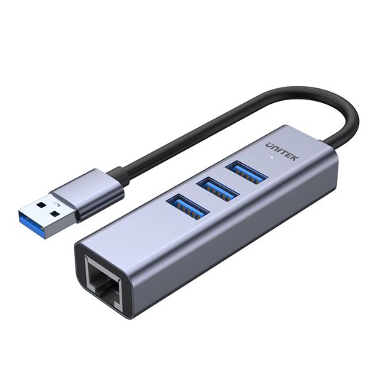 Unitek 4-in-1 USB Multi-port Hub, USB-A Connector, 3x USB-A 3.0, 1x Gigabit Ethernet RJ45 Port, Aluminium Alloy, Space Grey CDH1906A