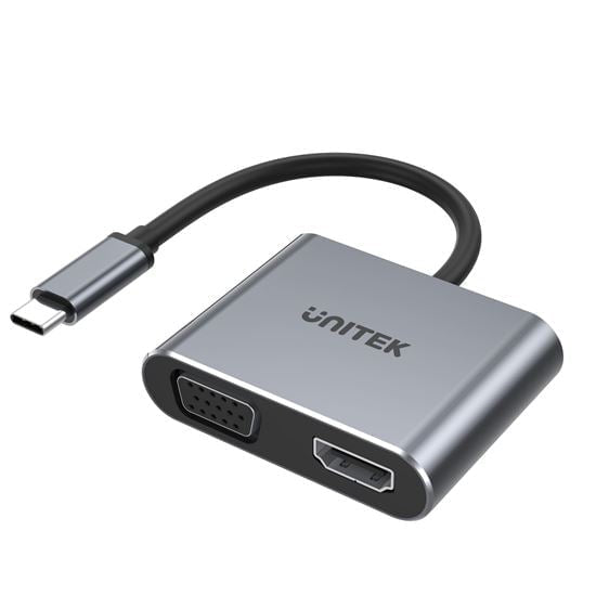Unitek 4-in-1 USB Multi-Port Hub, USB-C Connector, 1x USB-A, 1x VGA, 1x HDMI 4K, 1x USB-C PD, Space Grey CDD1049A