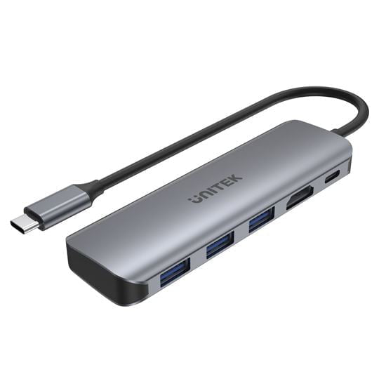 Unitek 5-in-1 USB 3.1 Multi-Port Hub, USB-C Connector, 3x USB-A, 1x HDMI, 100W PD, 4K@30Hz, Ultra Slim 3.5cm Width, Space Grey CDH1107E