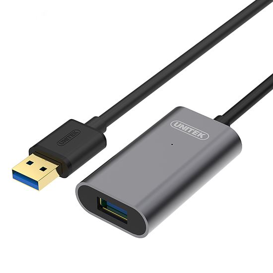 UNITEK 5m USB 3.0 Extension Cable with Built-in Extension Chipset. Aluminium Designed Housing, Transfer Speeds up to 5Gbps, Gold Plated Connector, DC Jack for External Power, Plug and Play. CDY-3004